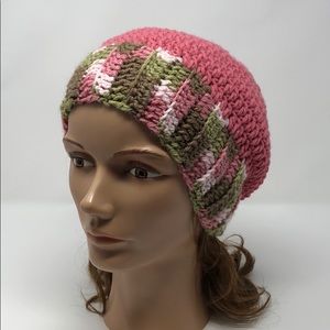 Pink camo slouchy beanie hat New hand crochet by me